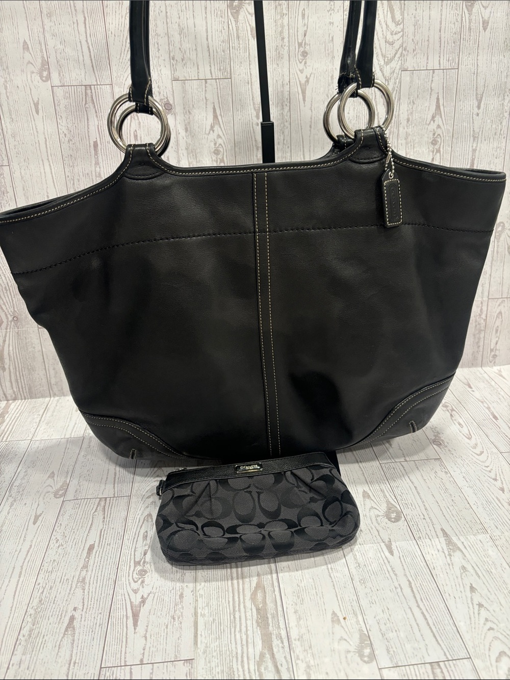 Coach Vintage SoHo Smooth Black Leather Tote with Black Signature Wristlet